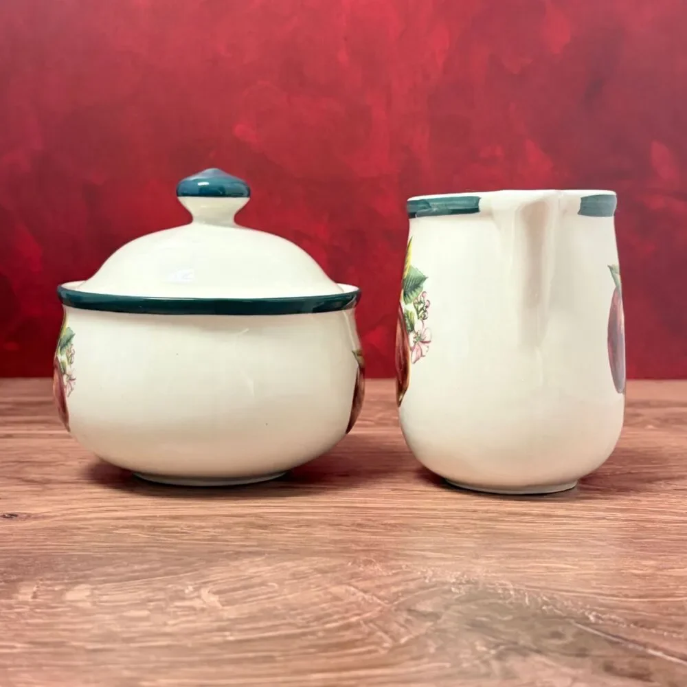 Casuals by China Pearl Apple Blossom Teapot Creamer Sugar Bowl Set